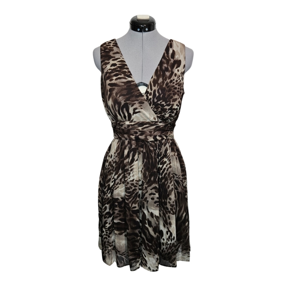 Vintage Studio I Women's SIZE 6 Y2K Cinch Waist Animal Print Chiffon Mini Dress